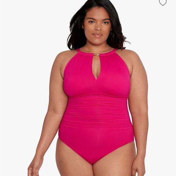 LAUREN RALPH Plus Size Halter-Neck One Piece Swimsuit, swimwear size 18 W Orchid - Picture 2 of 16